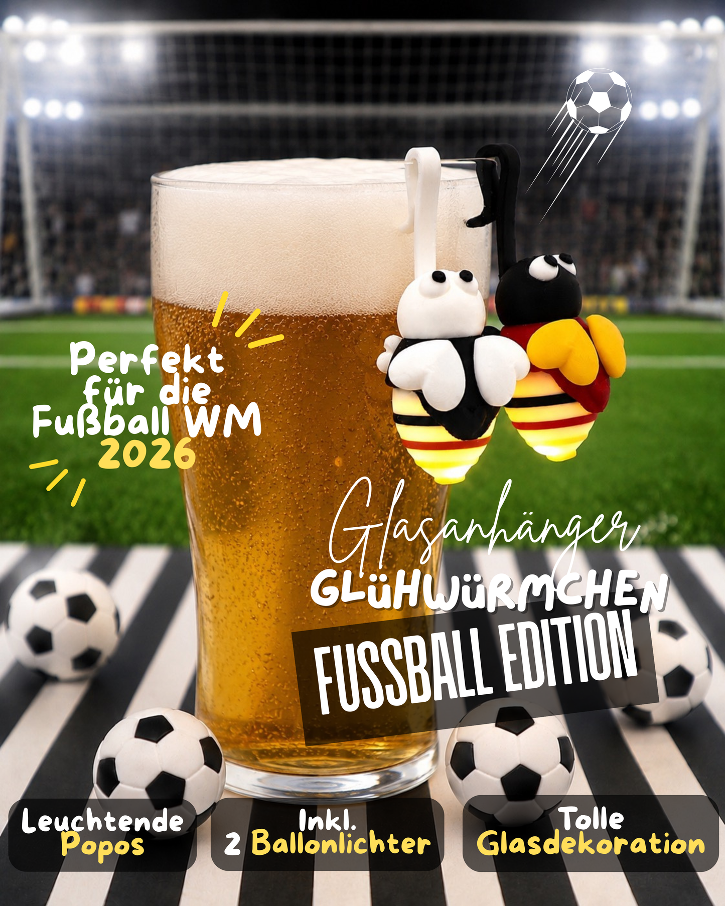 Glasanhänger Glühwürmchen FUßBALL EDITION inkl. Ballonlichter