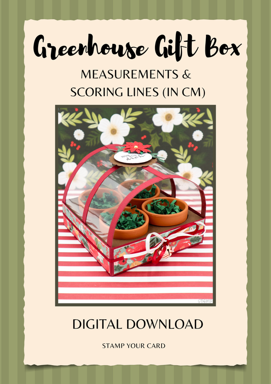 Greenhouse Gift Box - measurements & scoring lines in cm (PDF-Download) ENGLISH
