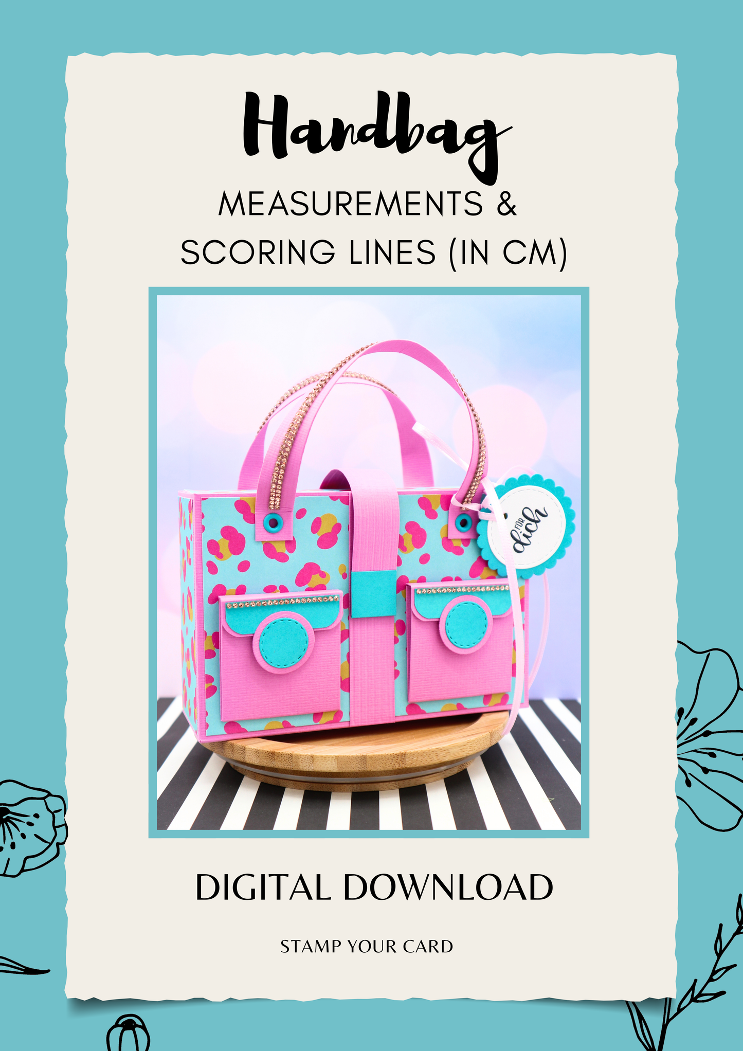 Handbag - measurements & scoring lines in CM (PDF-Download) ENGLISH