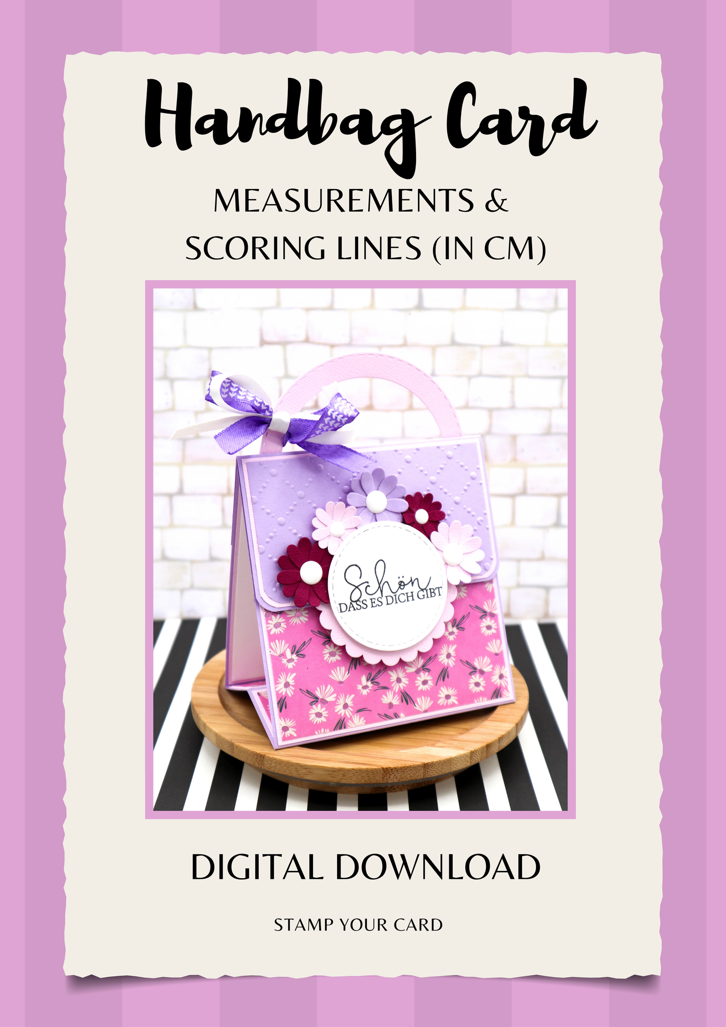 Handbag Card - measurements & scoring lines in CM (PDF-Download) ENGLISH