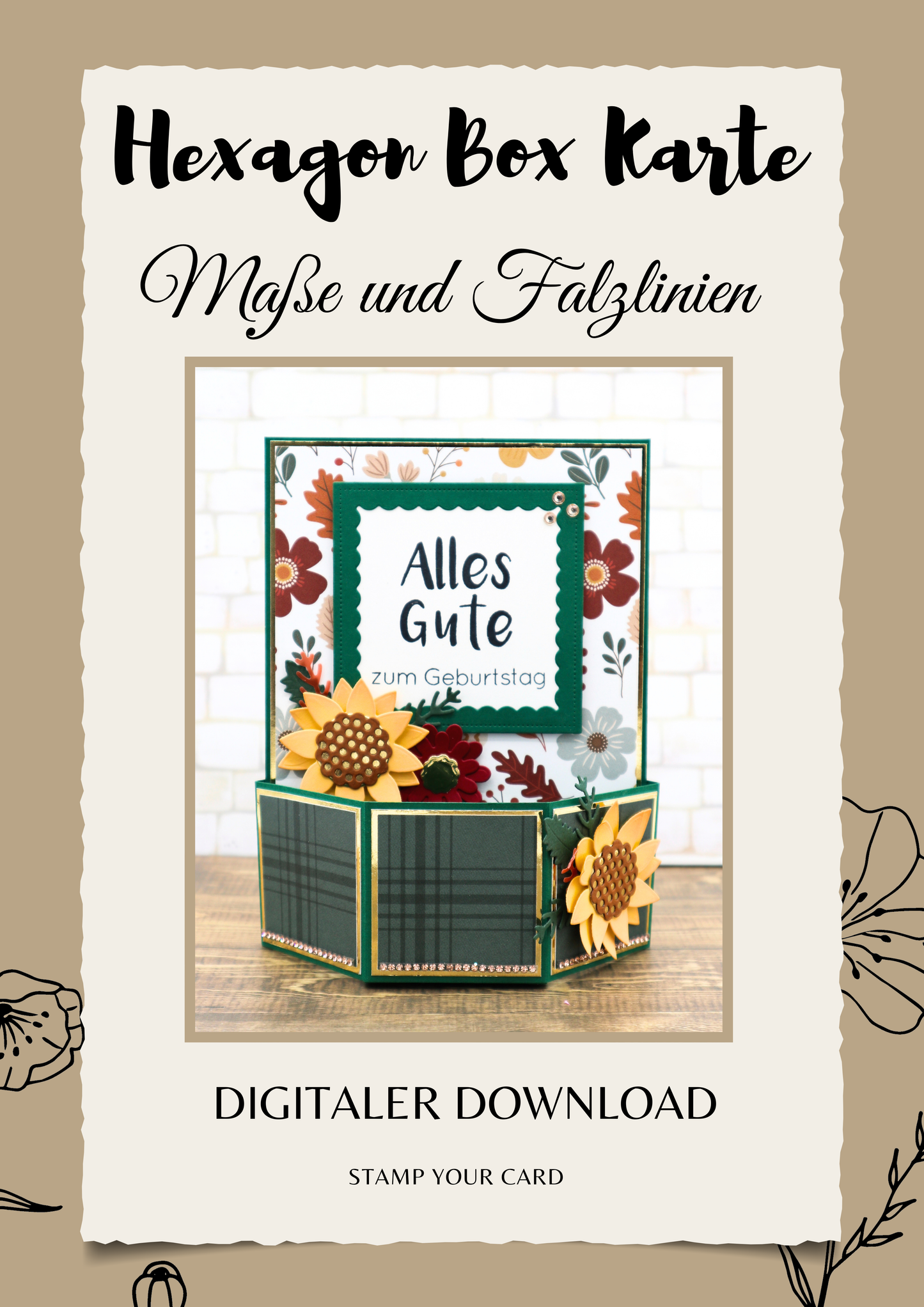 Hexagon Box Karte - Maße & Falzlinien in CM Angaben (PDF-Download) DEUTSCH