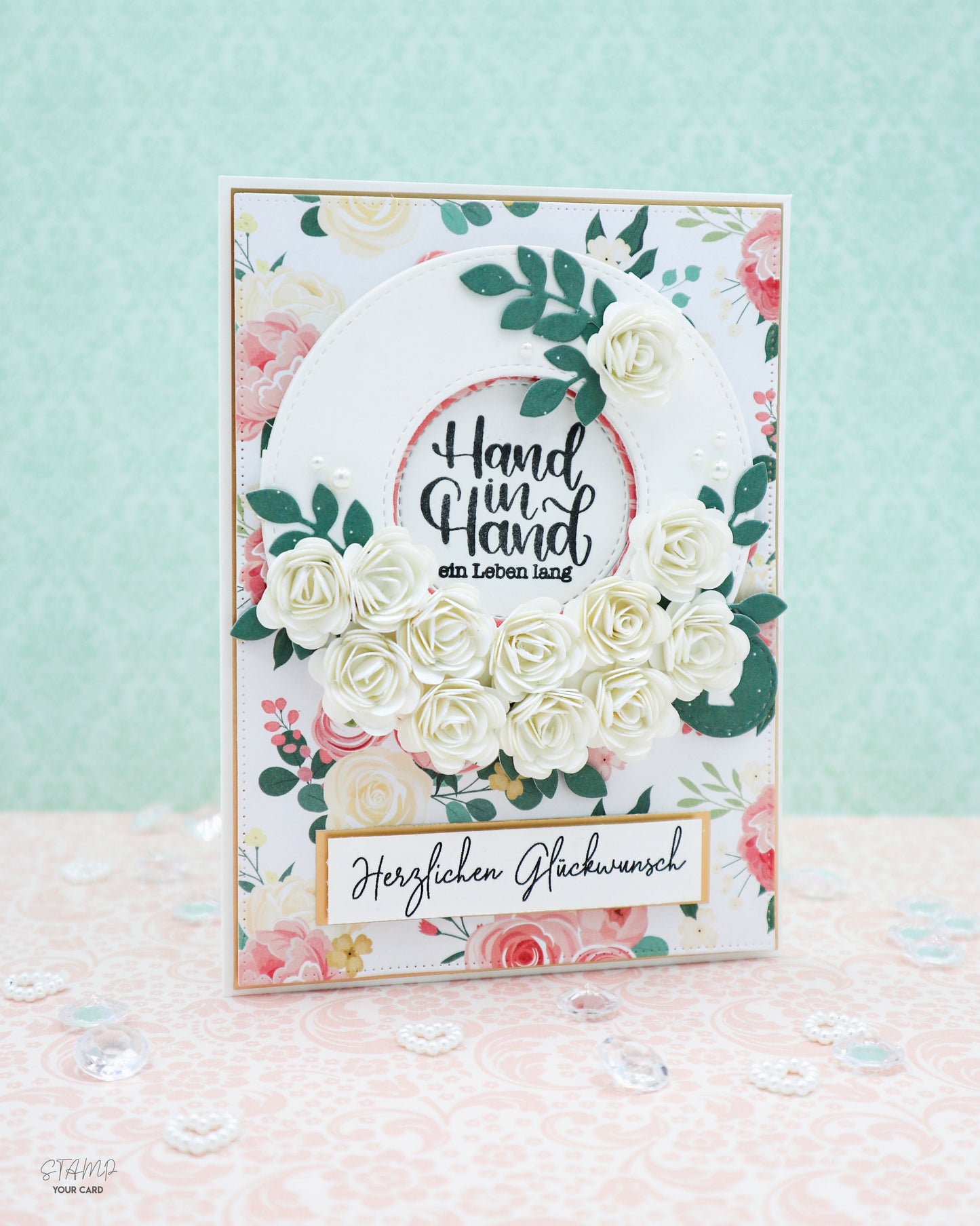 INTERAKTIVE Hochzeitskarte mit weißen Blumen