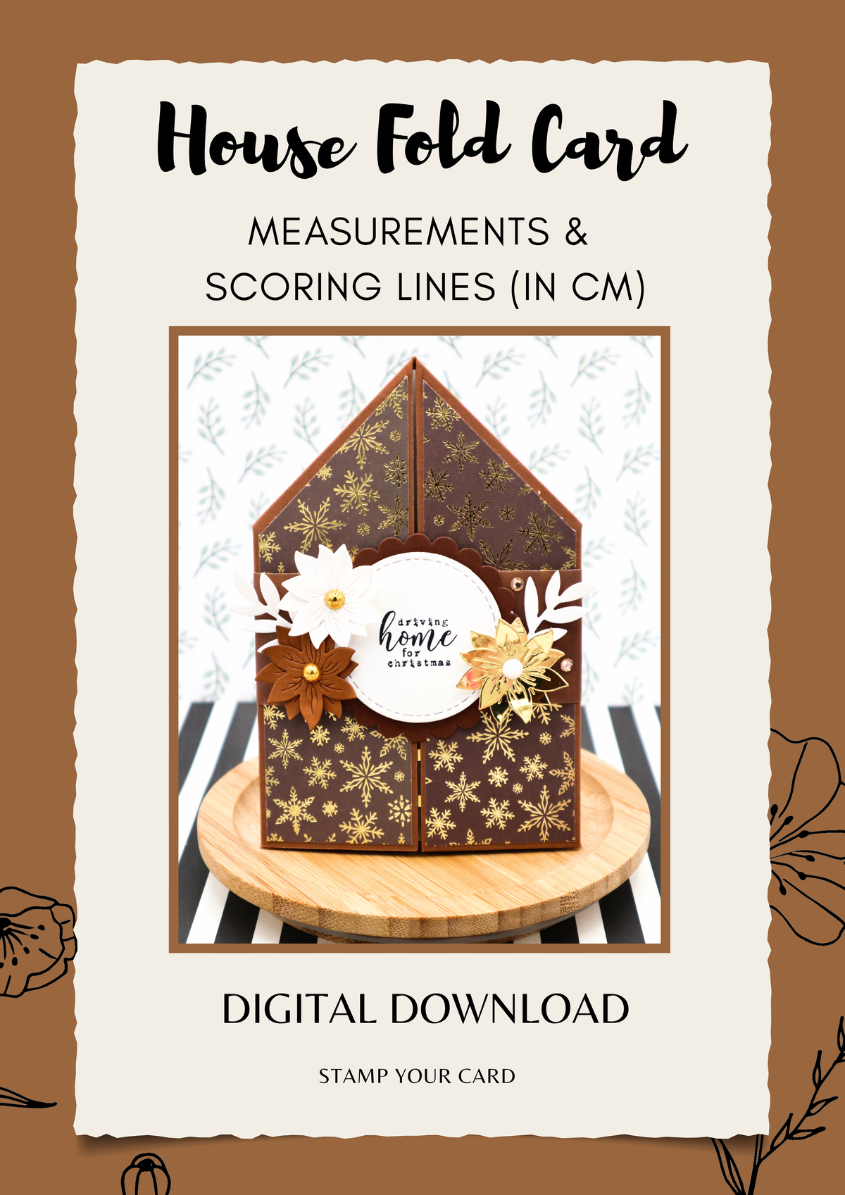 House Fold Card - measurements & scoring lines in CM (PDF-Download) ENGLISH