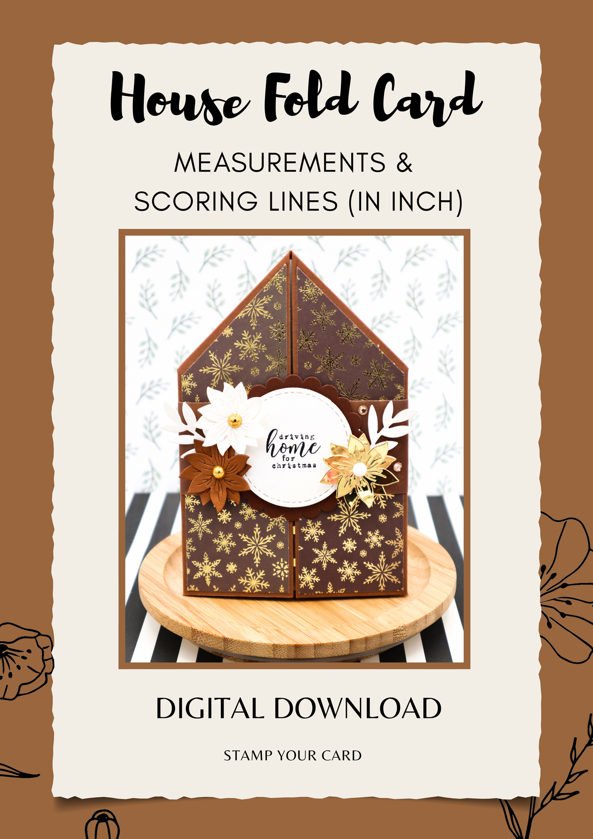 House Fold Card - measurements & scoring lines in INCH (PDF-Download) ENGLISH