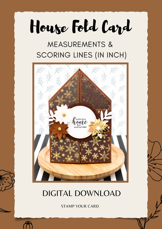 House Fold Card - measurements & scoring lines in INCH (PDF-Download) ENGLISH