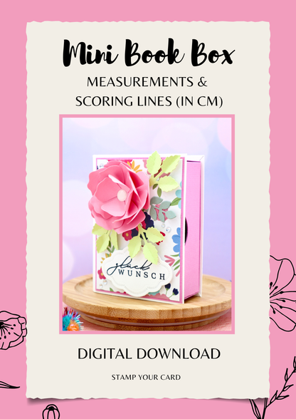 Mini Book Box - measurements & scoring lines in CM (PDF-Download) ENGLISH