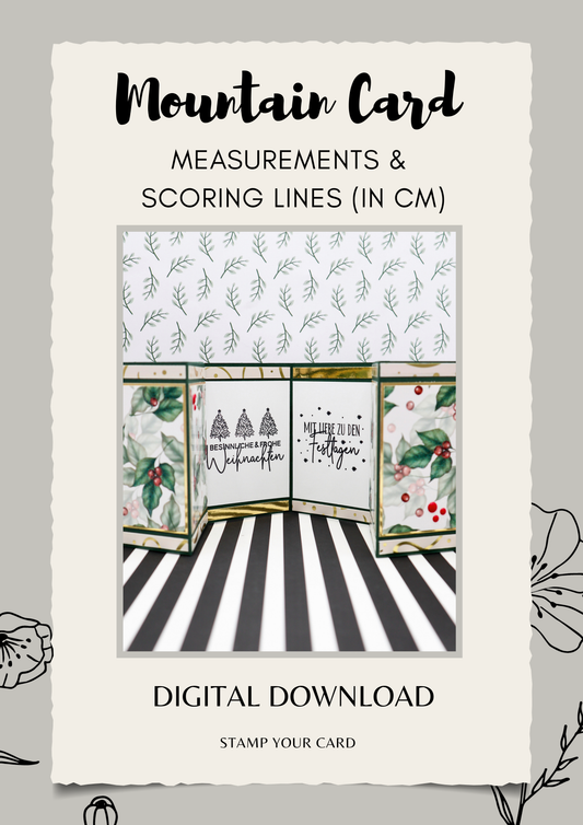 Mountain Card - measurements & scoring lines in CM (PDF-Download) ENGLISH