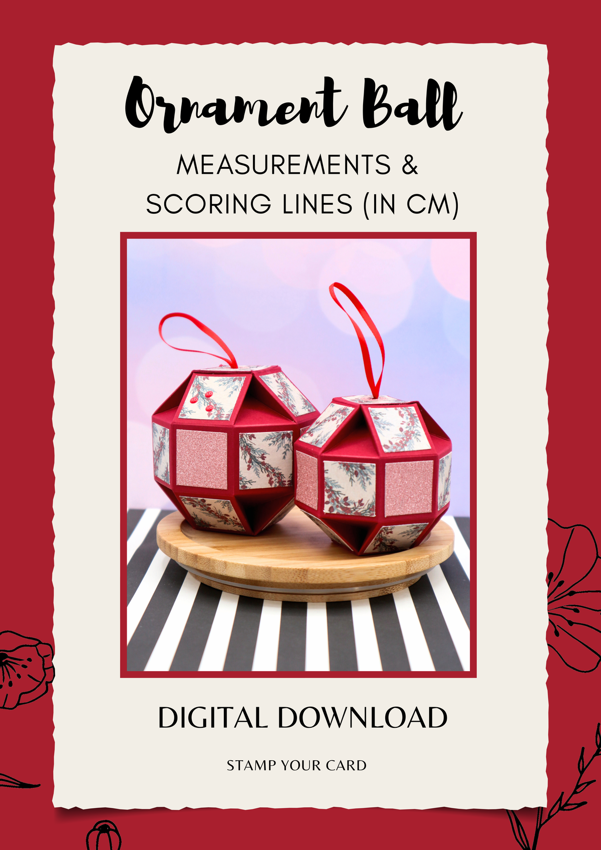 Ornament Ball - measurements & scoring lines in CM (PDF-Download) ENGLISH