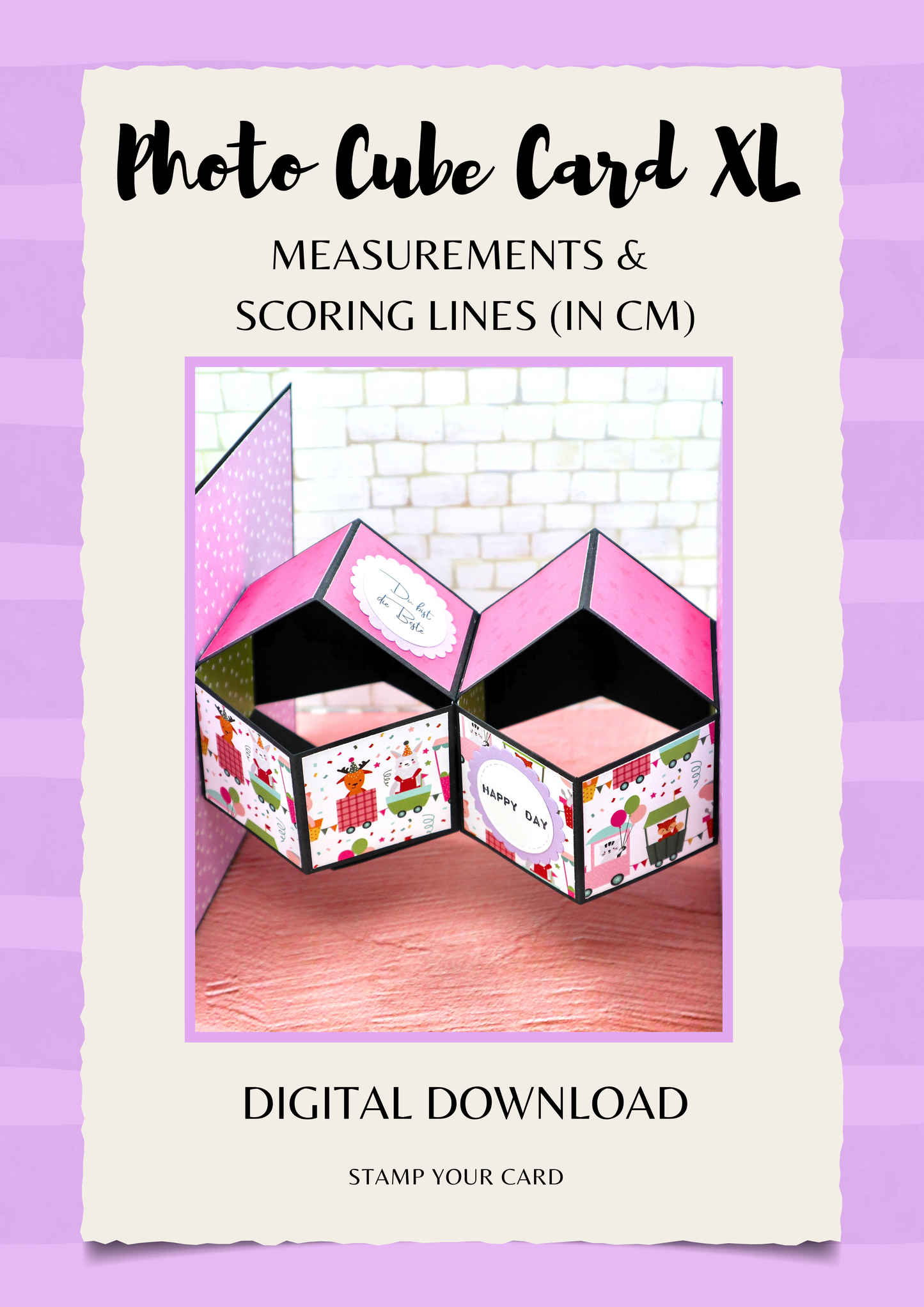 Photo Cube Card XL - measurements & scoring lines in CM (PDF-Download) ENGLISH
