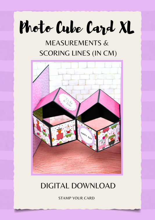 Photo Cube Card XL - measurements & scoring lines in CM (PDF-Download) ENGLISH