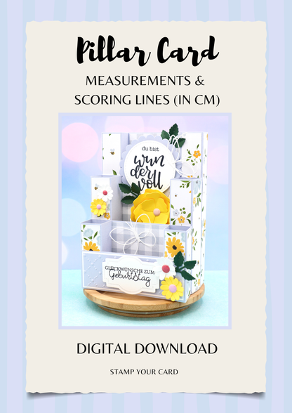 Pillar Card - measurements & scoring lines in CM (PDF-Download) ENGLISH