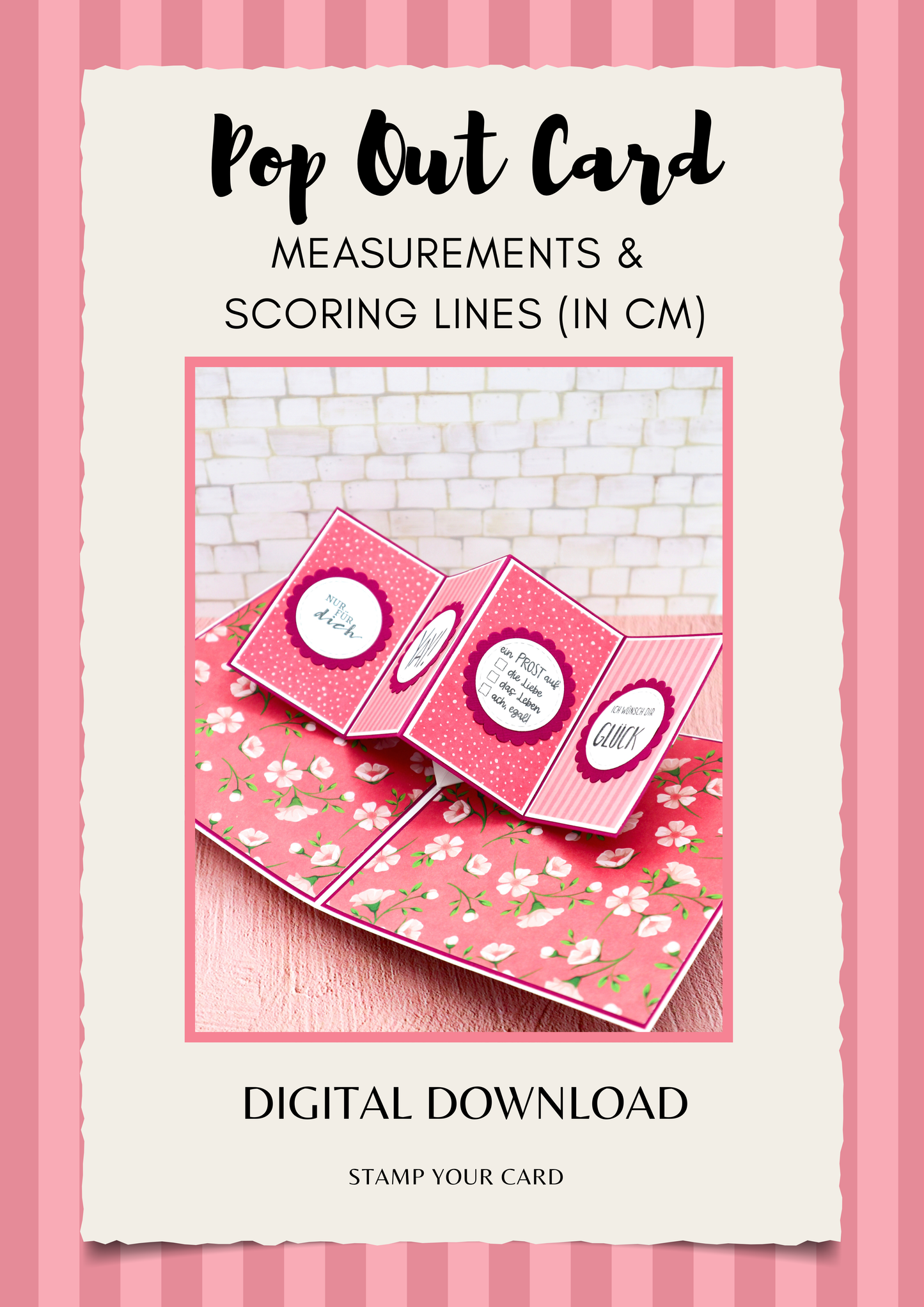 Pop Out Card - measurements & scoring lines in CM (PDF-Download) ENGLISH