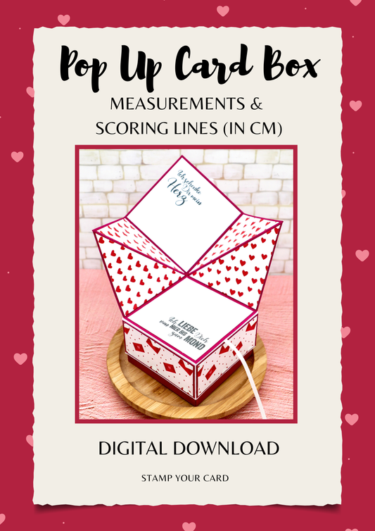 Pop Up Card Box - measurements & scoring lines in CM (PDF-Download) ENGLISH
