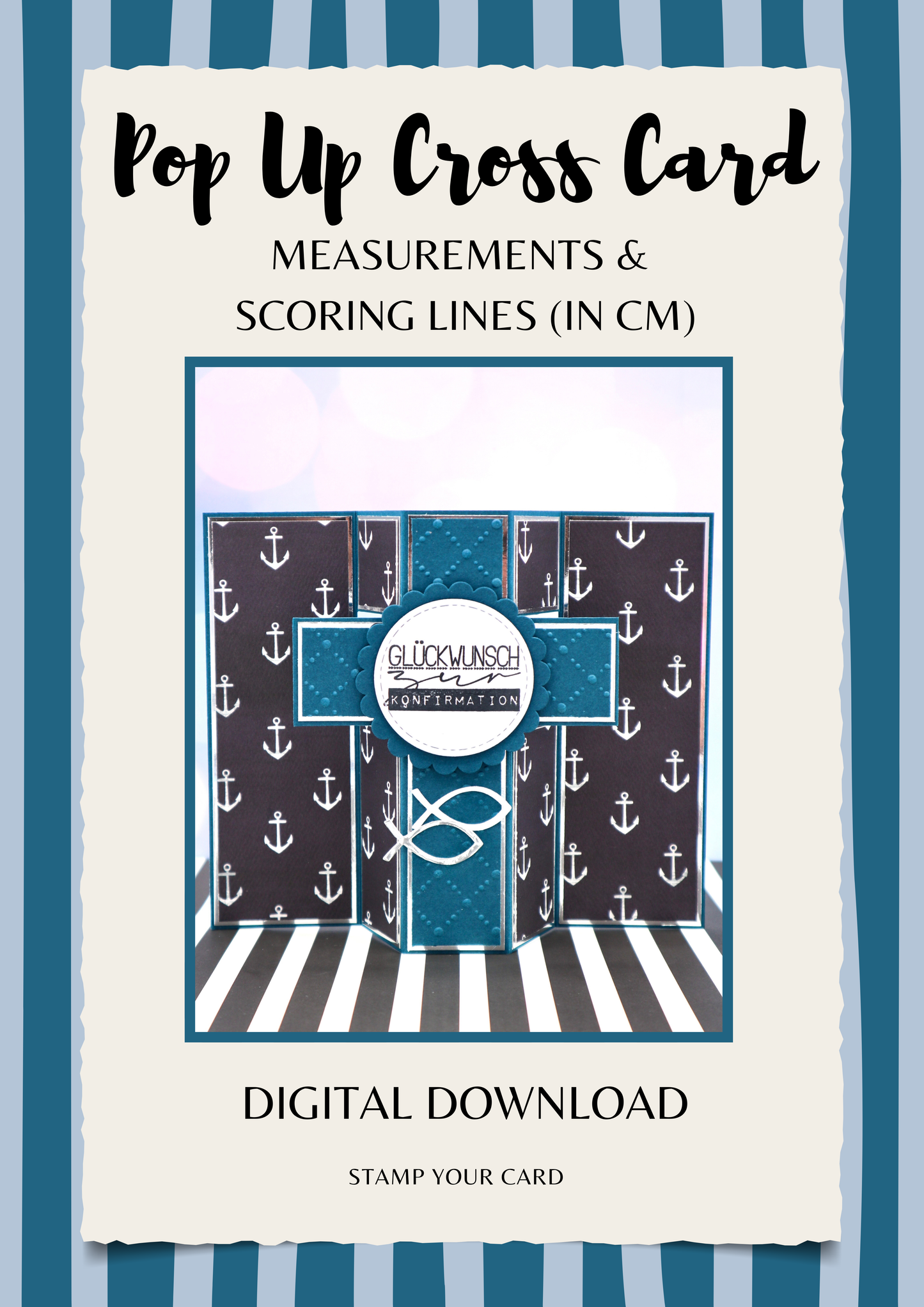 Pop Up Cross Card - measurements & scoring lines in CM (PDF-Download) ENGLISH