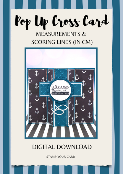 Pop Up Cross Card - measurements & scoring lines in CM (PDF-Download) ENGLISH