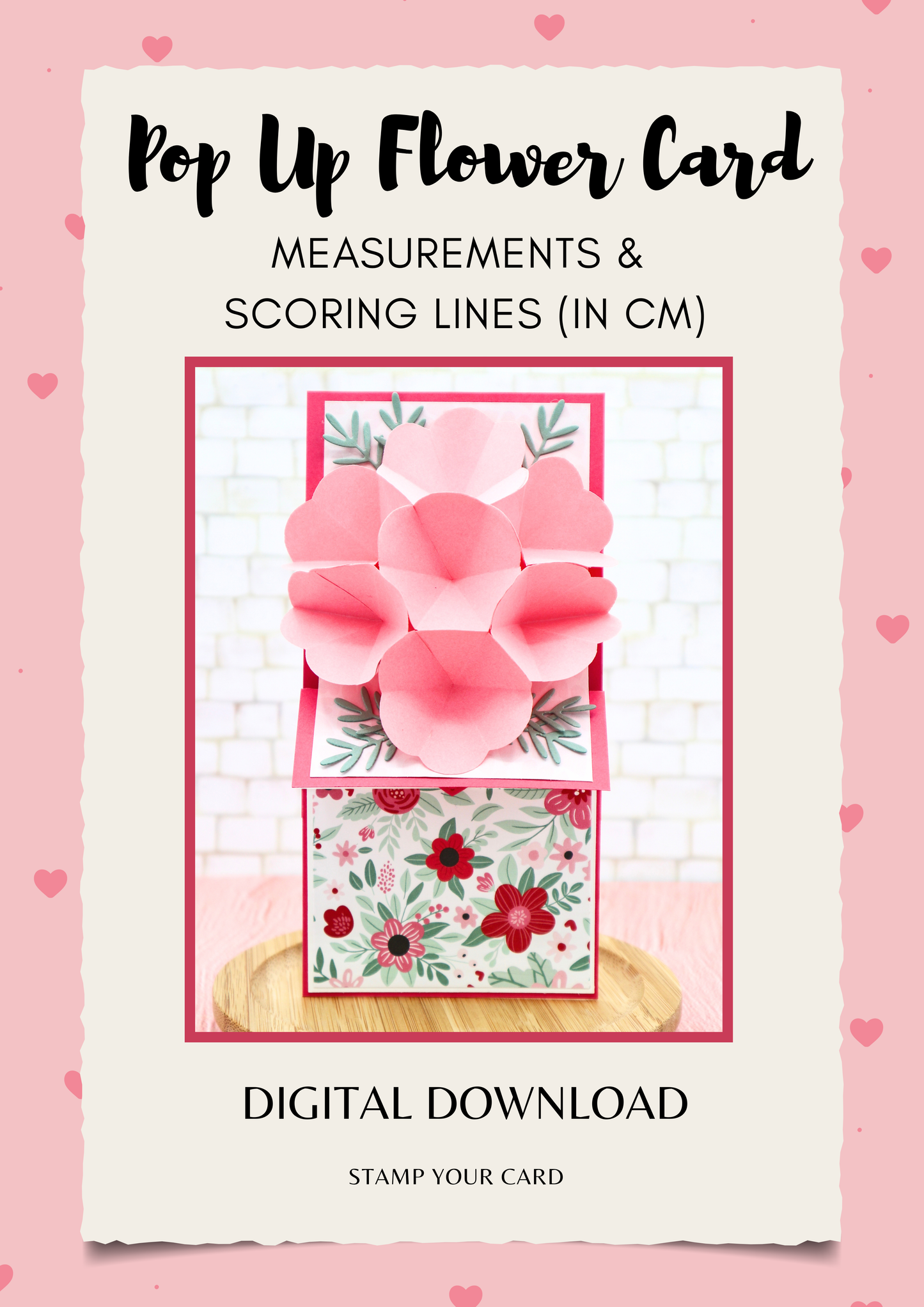 Pop Up Flower Card - measurements & scoring lines in CM (PDF-Download) ENGLISH