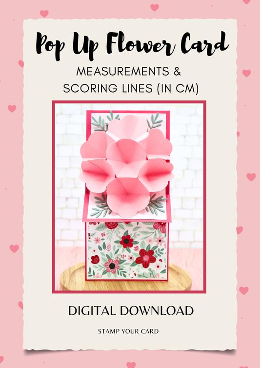 Pop Up Flower Card - measurements & scoring lines in CM (PDF-Download) ENGLISH