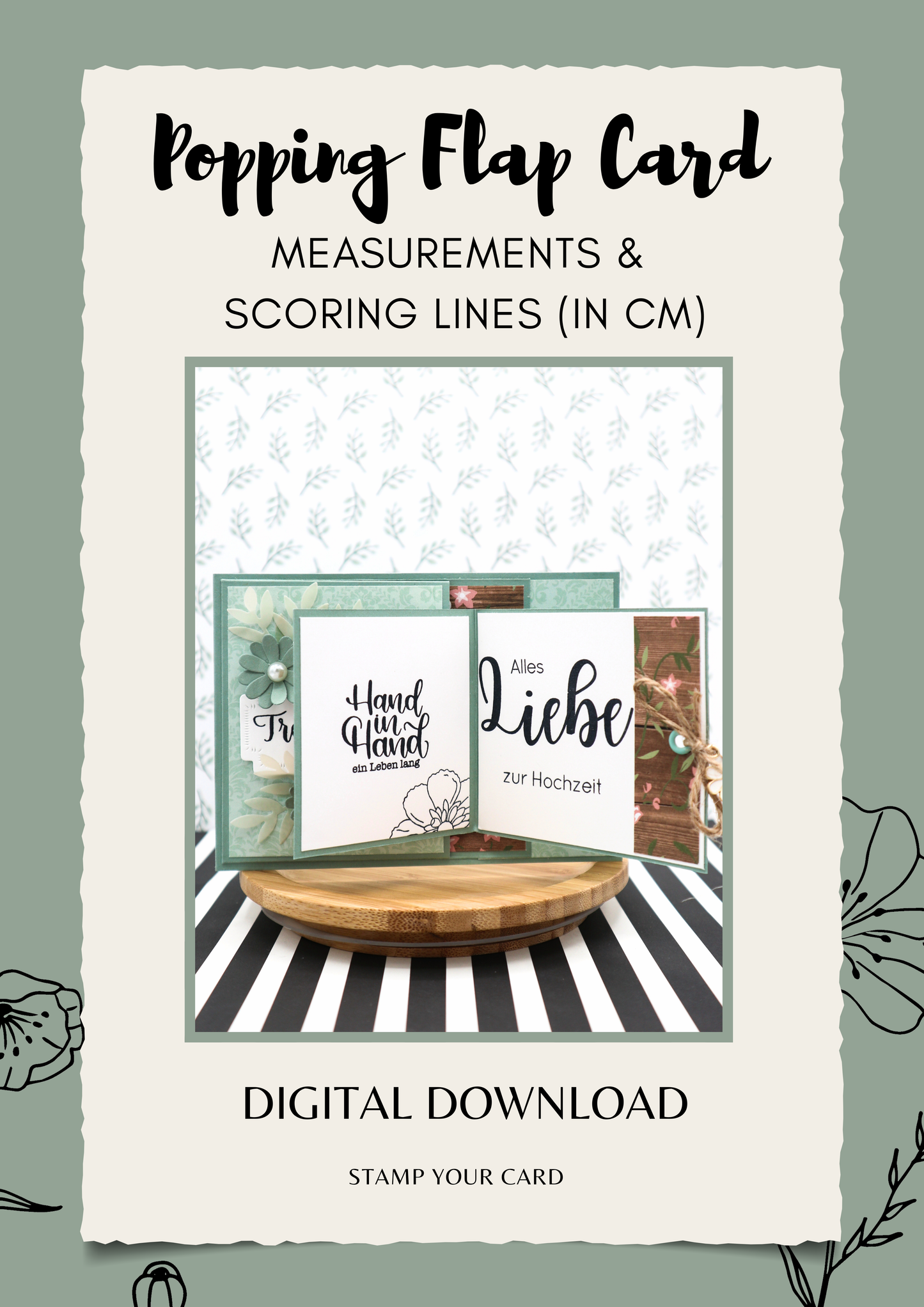 Popping Flap Card - measurements & scoring lines in CM (PDF-Download) ENGLISH