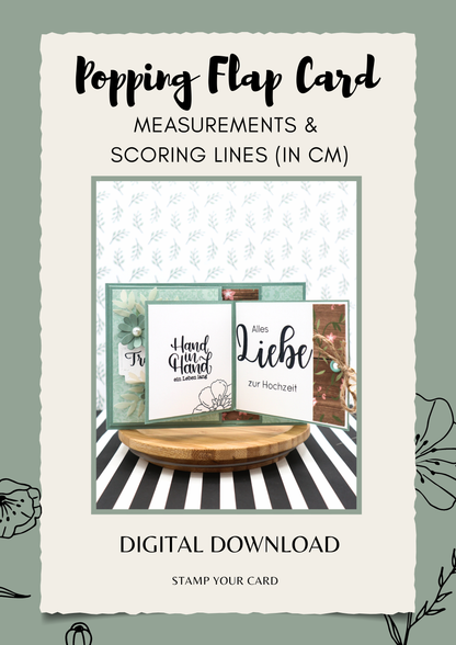 Popping Flap Card - measurements & scoring lines in CM (PDF-Download) ENGLISH