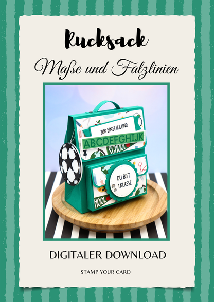 Rucksack - Maße & Falzlinien in CM Angaben (PDF-Download) DEUTSCH