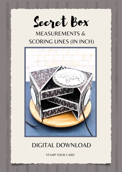 Secret Box - measurements & scoring lines in INCH (PDF-Download) ENGLISH