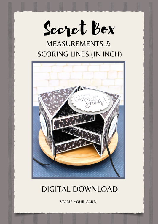 Secret Box - measurements & scoring lines in INCH (PDF-Download) ENGLISH