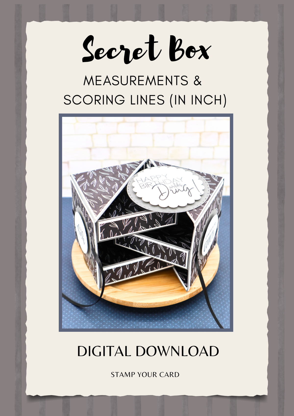 Secret Box - measurements & scoring lines in INCH (PDF-Download) ENGLISH