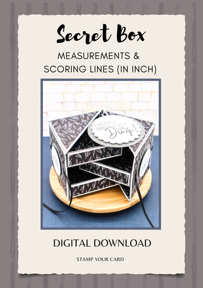 Secret Box - measurements & scoring lines in INCH (PDF-Download) ENGLISH