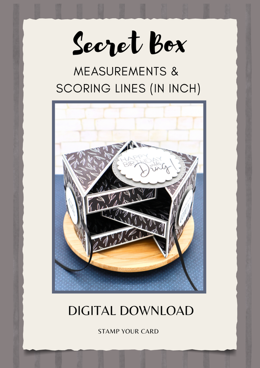Secret Box - measurements & scoring lines in INCH (PDF-Download) ENGLISH