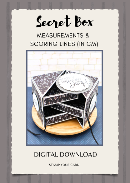 Secret Box - measurements & scoring lines in CM (PDF-Download) ENGLISH