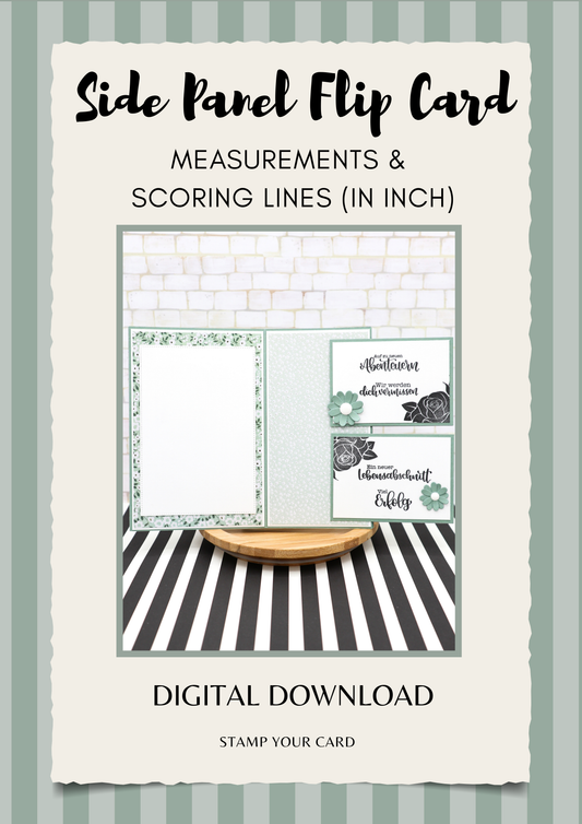 Side Panel Flip Card -  measurements & scoring lines in INCH (PDF-Download) ENGLISH