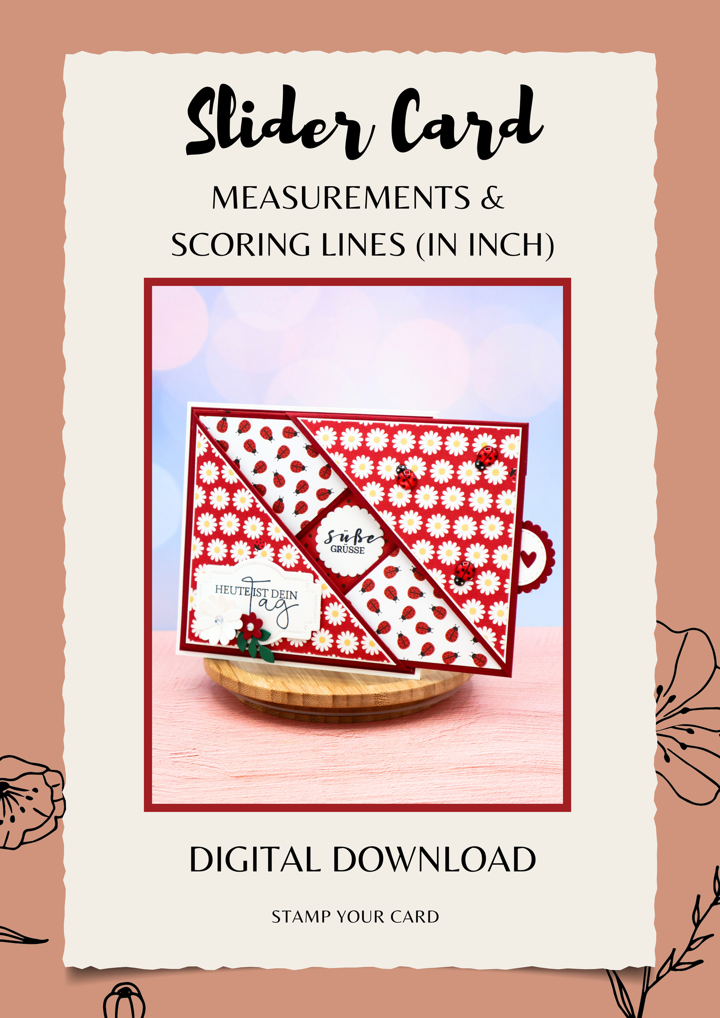 Slider Card - measurements & scoring lines in INCH (PDF-Download) ENGLISH