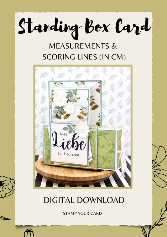 Standing Box Card - measurements & scoring lines in CM (PDF-Download) ENGLISH