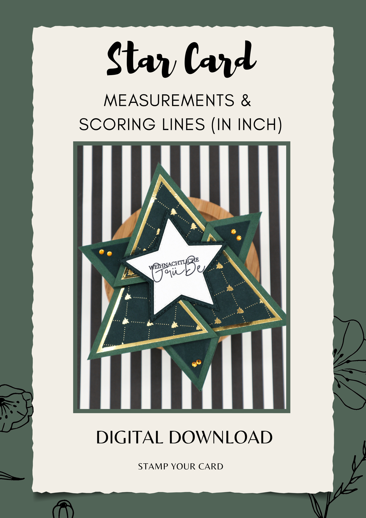 Star Card - measurements & scoring lines in INCH (PDF-Download) ENGLISH