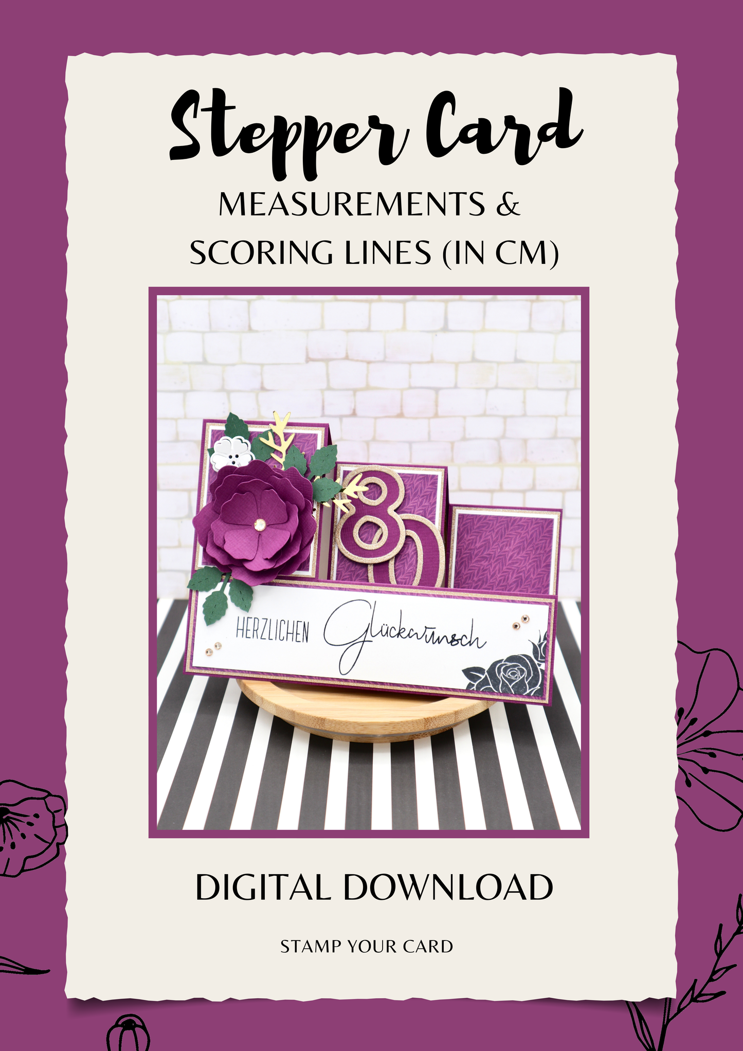 Stepper Card - measurements & scoring lines in CM (PDF-Download) ENGLISH