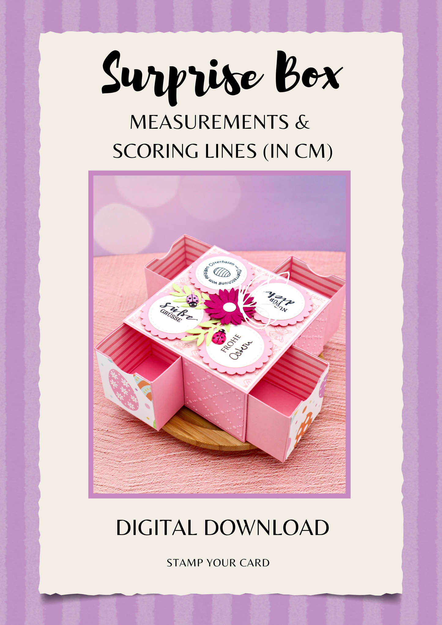 Surprise Box - measurements & scoring lines in CM (PDF-Download) ENGLISH