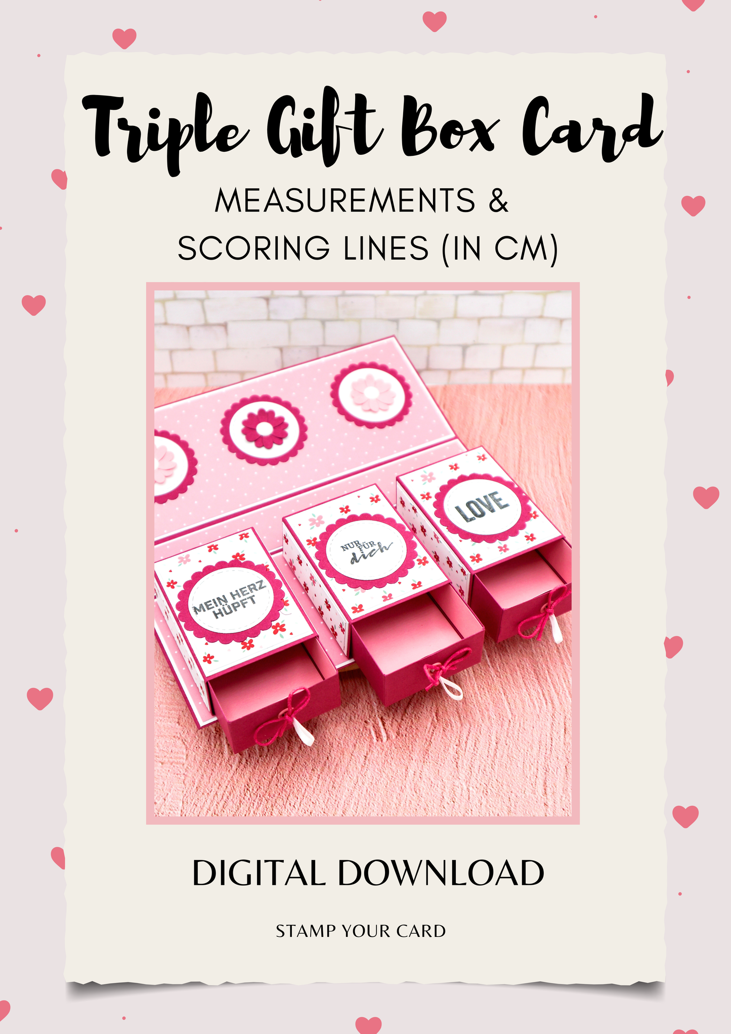 Triple Gift Box Card - measurements & scoring lines in CM (PDF-Download) ENGLISH