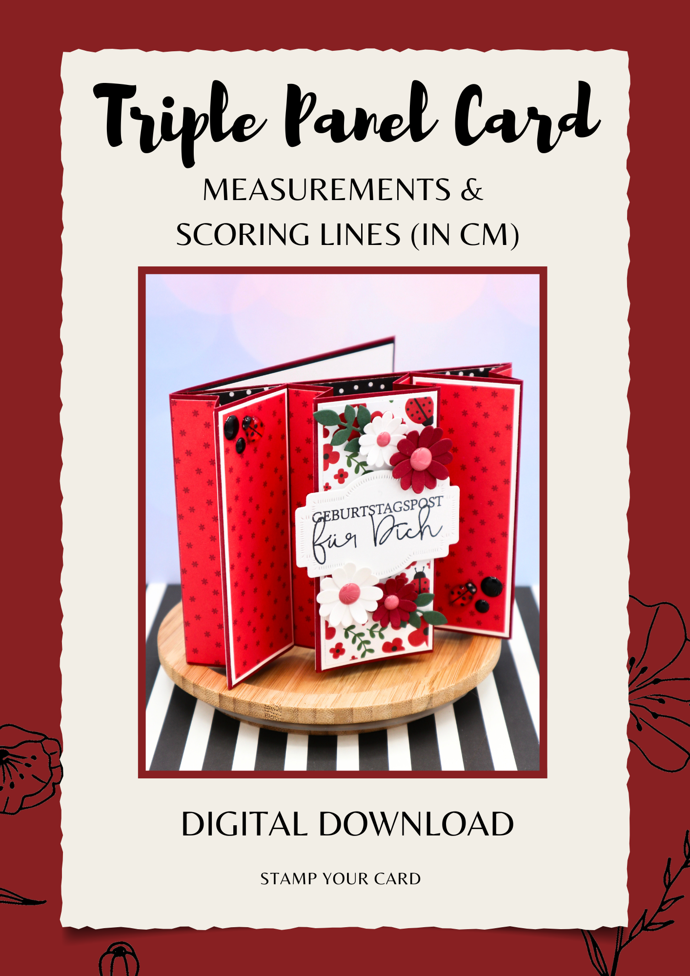 Triple Panel Card - measurements & scoring lines in CM (PDF-Download) ENGLISH