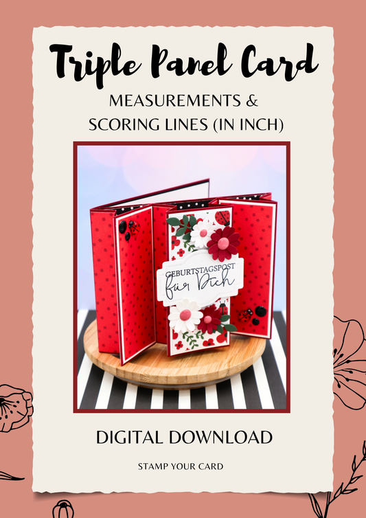 Triple Panel Card - measurements & scoring lines in INCH (PDF-Download) ENGLISH