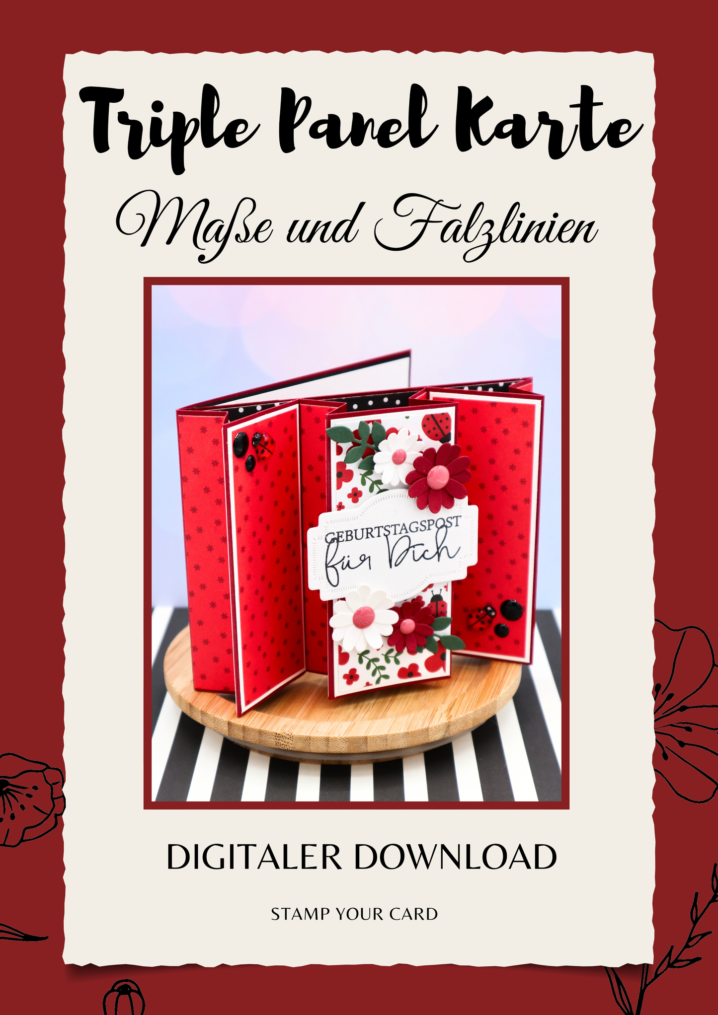 Triple Panel Karte - Maße & Falzlinien in CM Angaben (PDF-Download) DEUTSCH