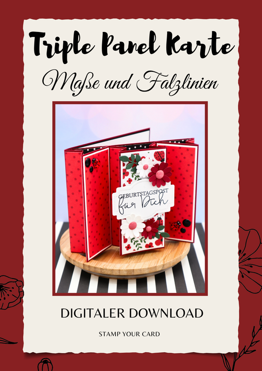 Triple Panel Karte - Maße & Falzlinien in CM Angaben (PDF-Download) DEUTSCH