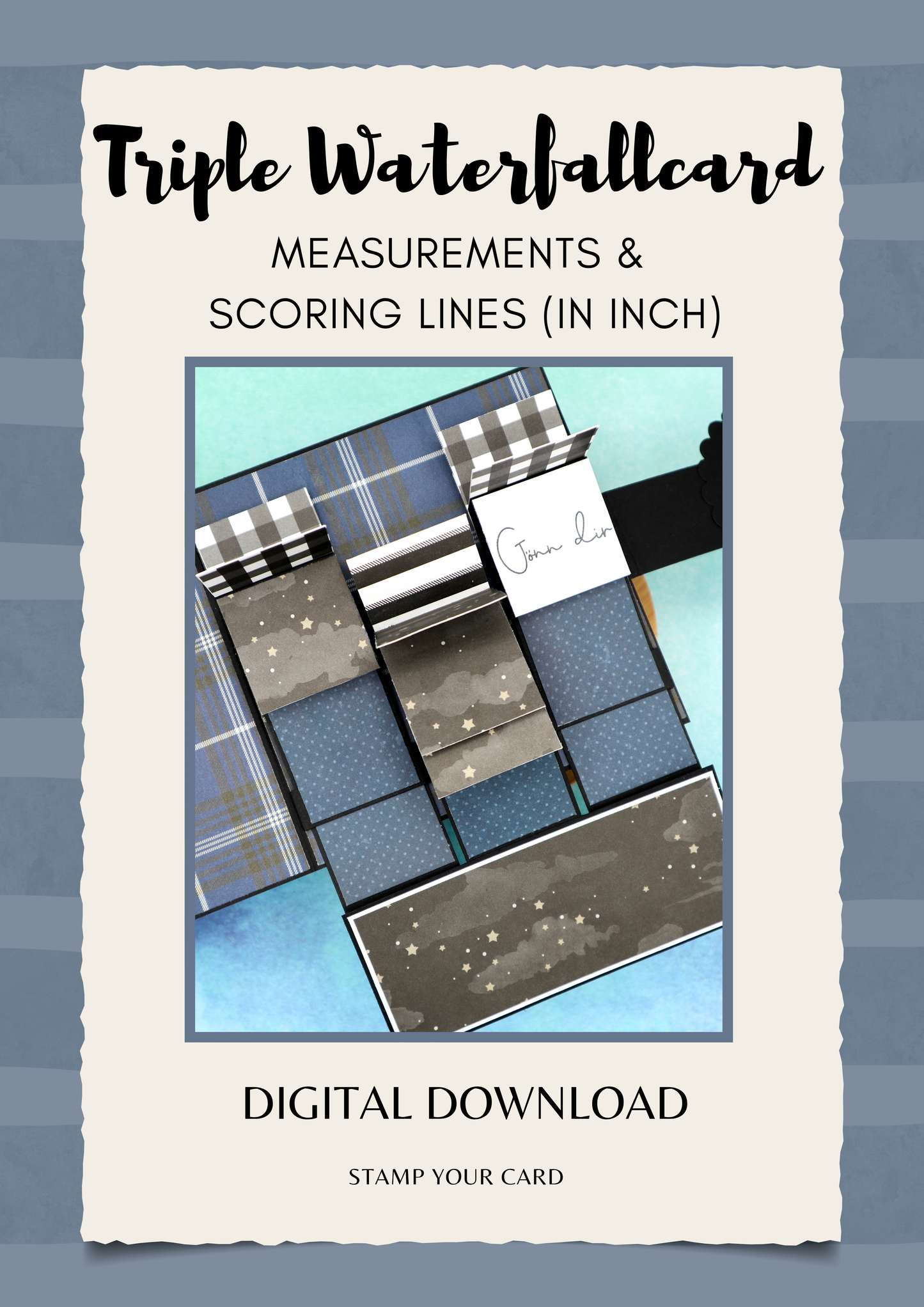 Triple Waterfallcard - measurements & scoring lines in INCH (PDF-Download) ENGLISH