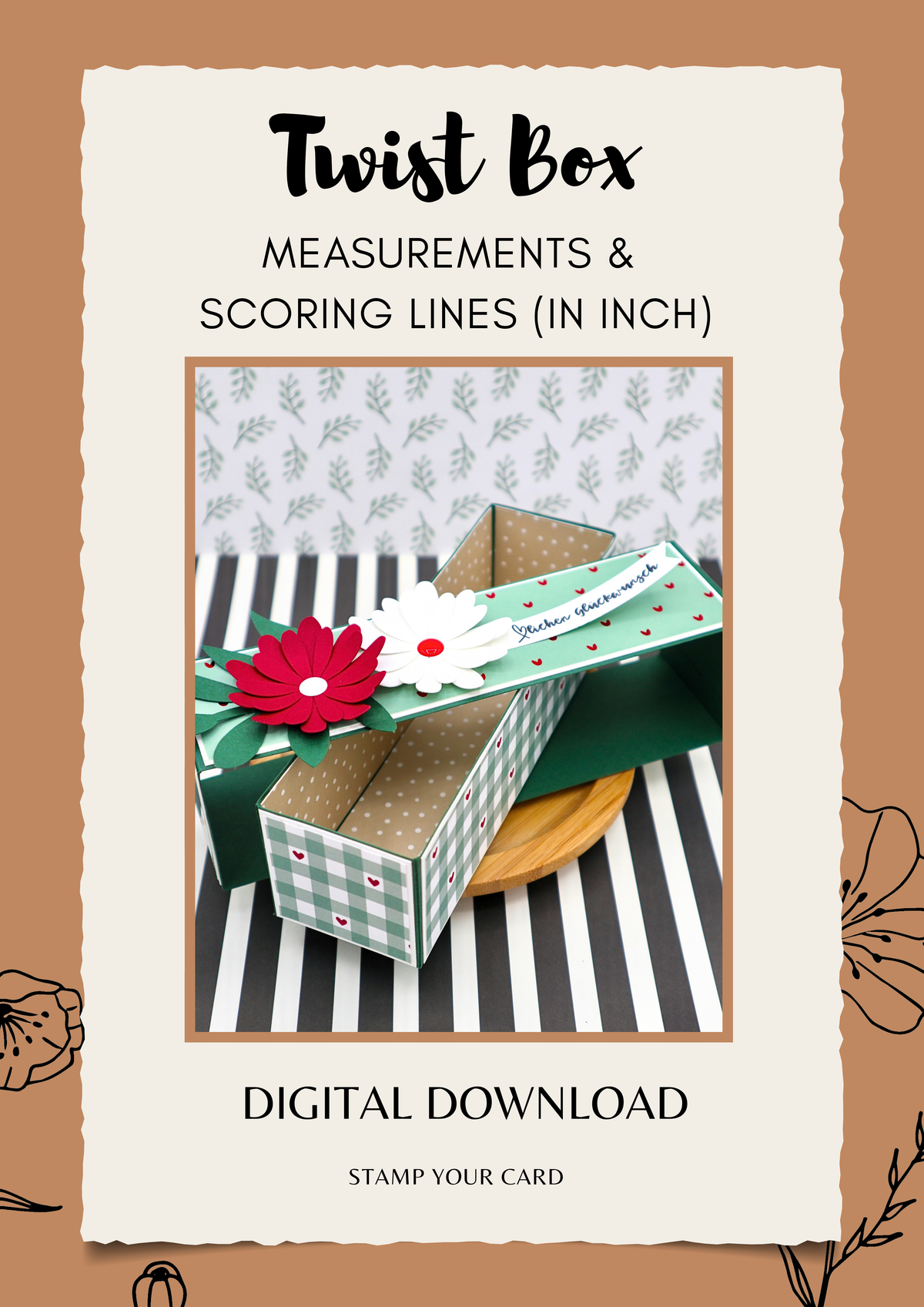 Twist Box - measurements & scoring lines in INCH (PDF-Download) ENGLISH