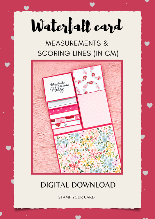 Waterfall card - measurements & scoring lines in CM (PDF-Download) ENGLISH