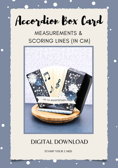 Accordion box card - measurements & scoring lines in CM (PDF-Download) ENGLISH