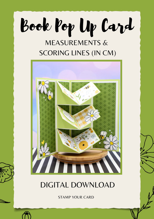 Book Pop Up Card - measurements & scoring lines in CM (PDF-Download) ENGLISH