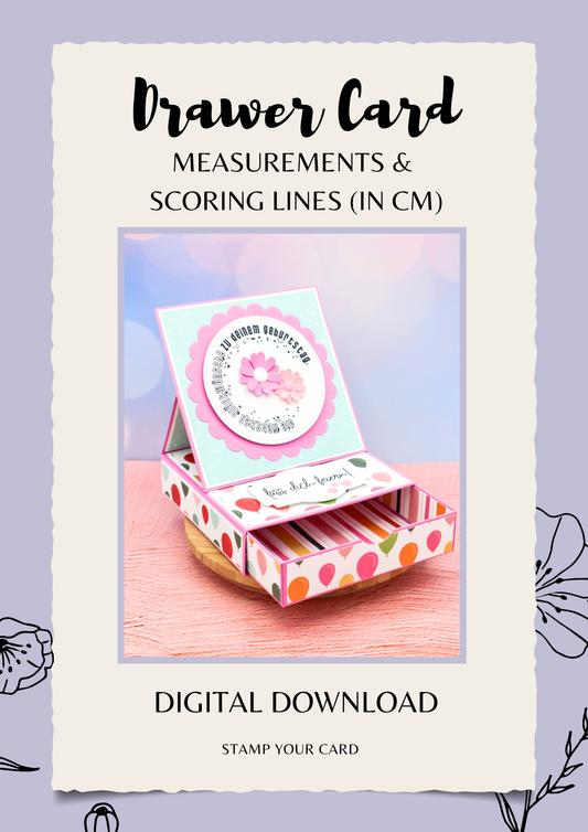 Drawer Card - measurements & scoring lines in CM (PDF-Download) ENGLISH