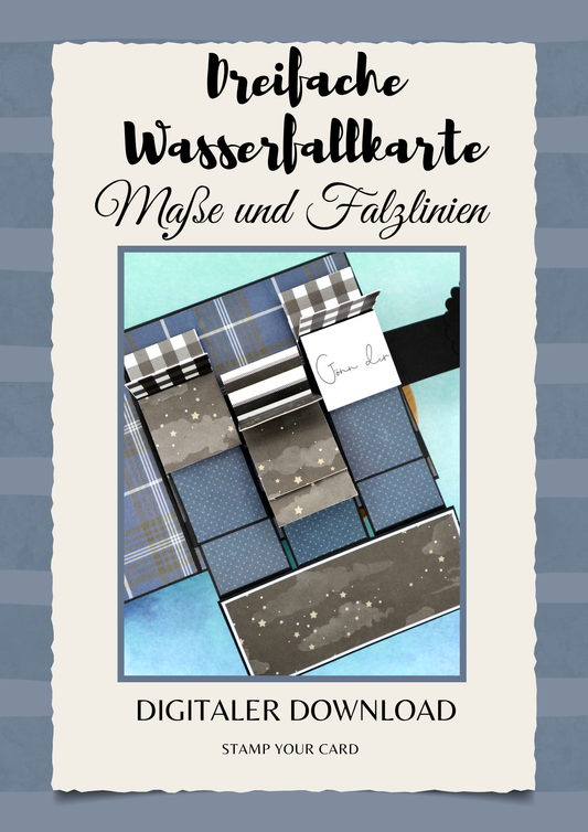 Dreifache Wasserfallkarte - Maße & Falzlinien in CM Angaben (PDF-Download) DEUTSCH