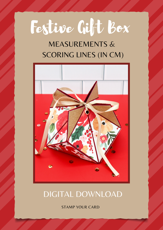 FESTIVE GIFT BOX- measurements & scoring lines in cm (PDF-Download) ENGLISH