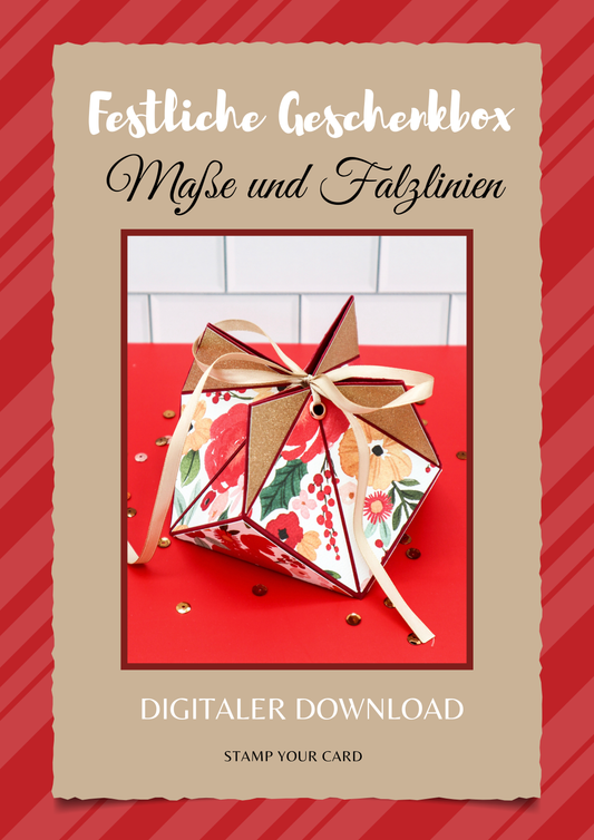 FESTLICHE GESCHENKBOX - Maße & Falzlinien in cm Angaben (PDF-Download) DEUTSCH